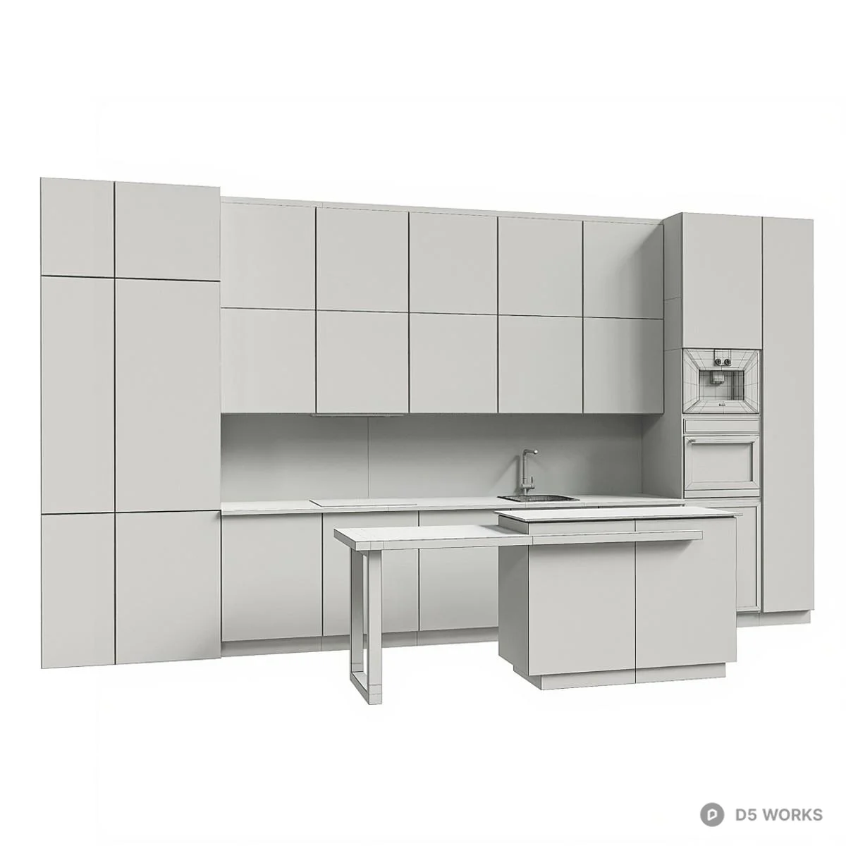 Modern Wood And White Cabinet Combination 3d model thumbnail 2