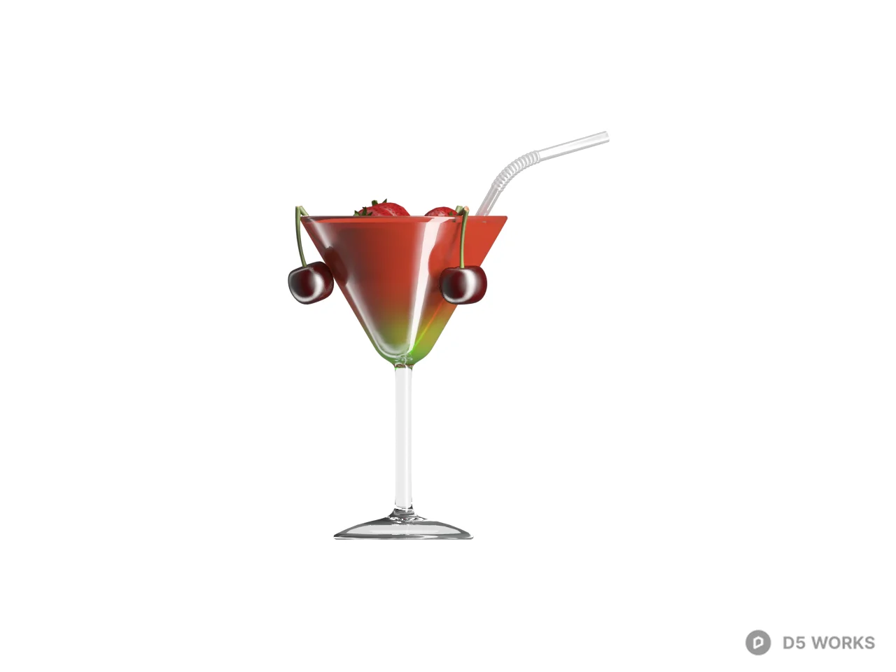 Cocktail Glass With Cherries 3d model thumbnail 2