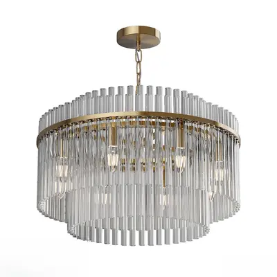 Crystal Tube Chandelier With Gold Frame 3d model