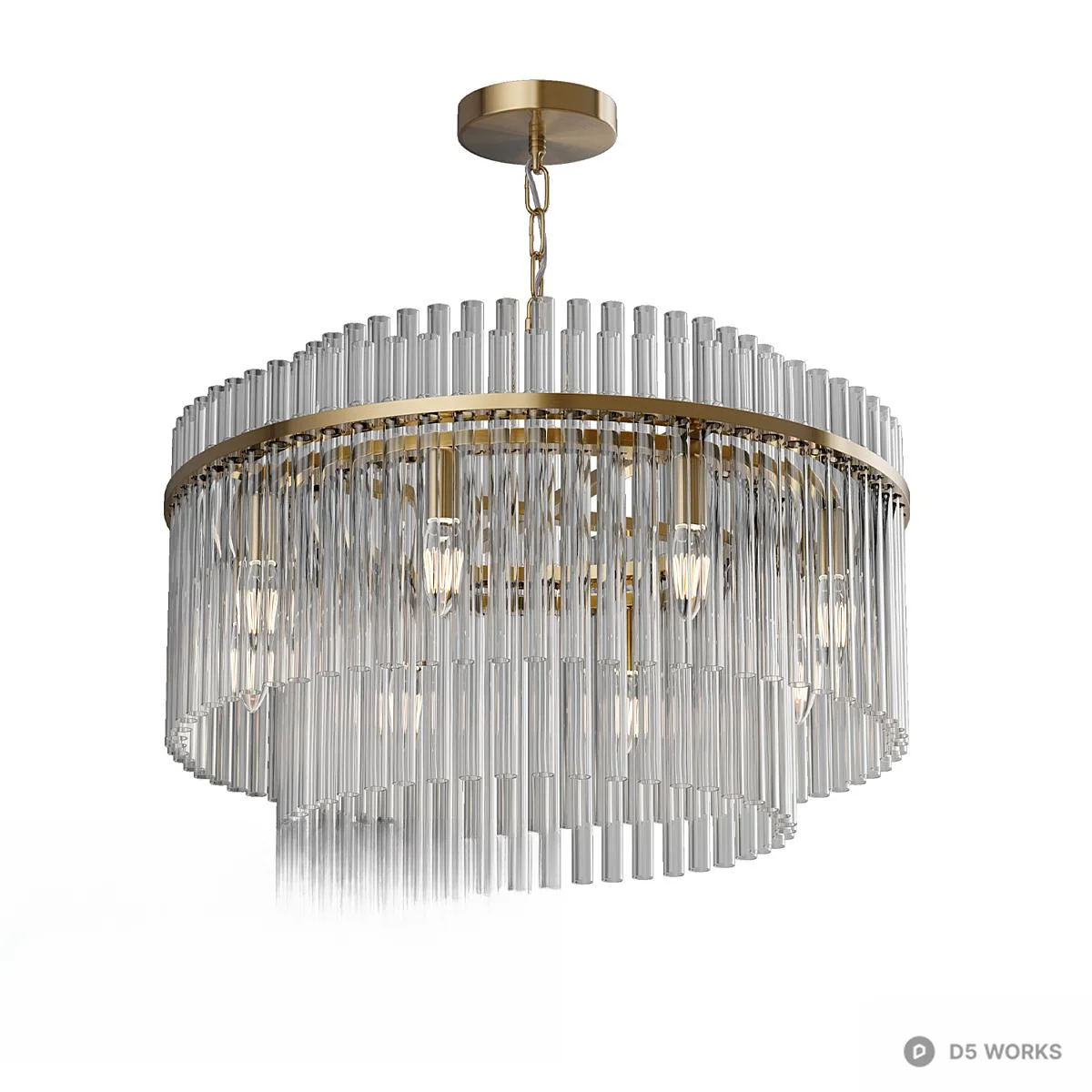 Crystal Tube Chandelier With Gold Frame 3d model thumbnail 5