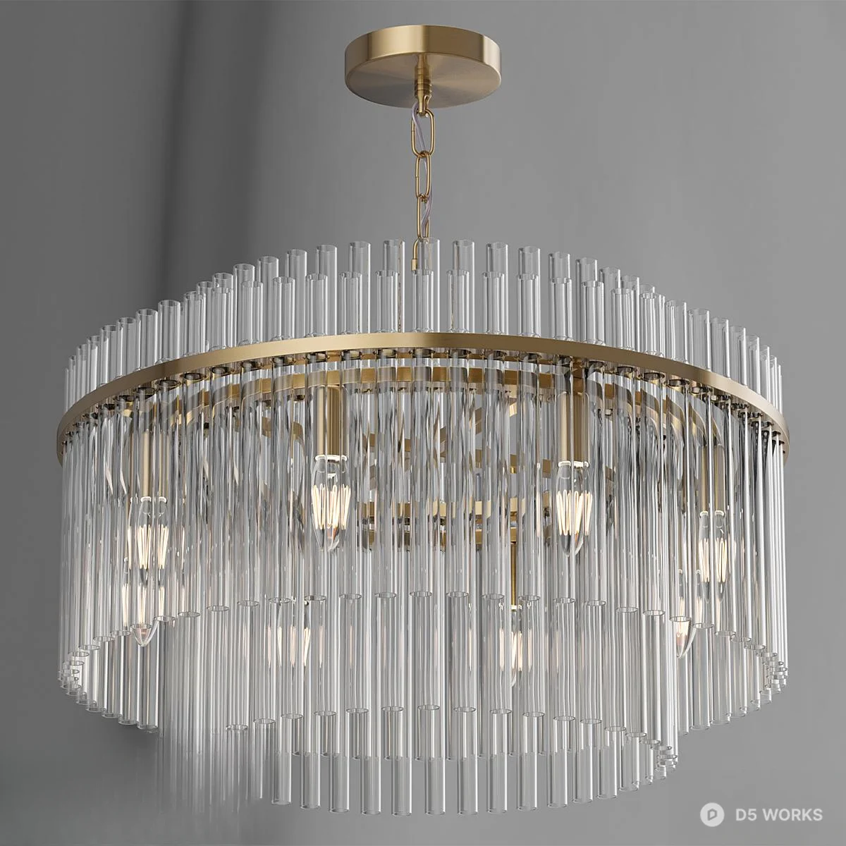 Crystal Tube Chandelier With Gold Frame 3d model thumbnail 2