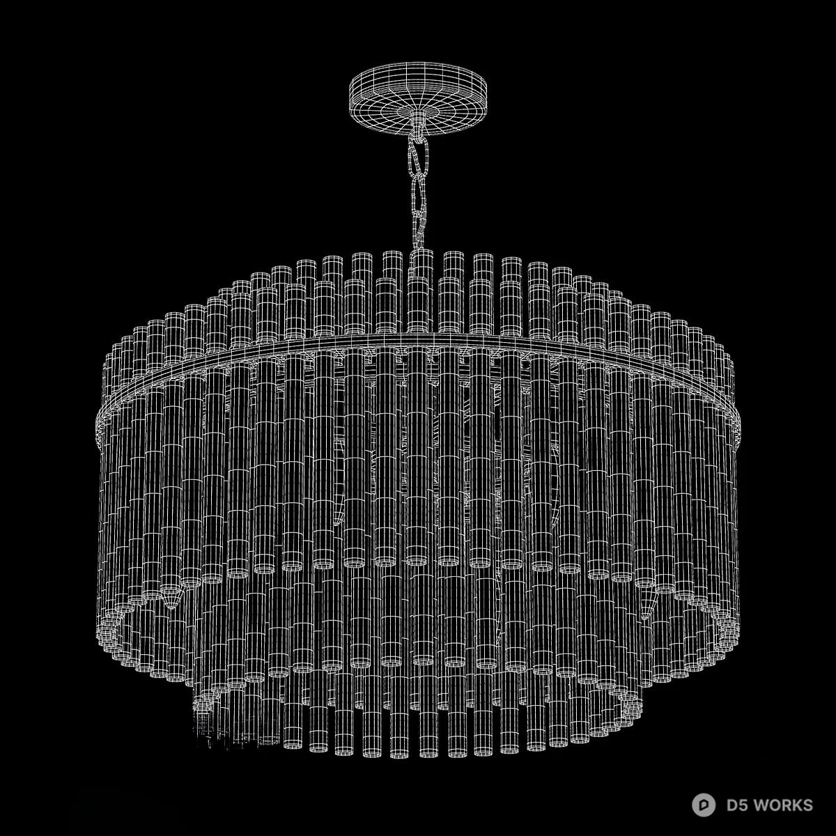 Crystal Tube Chandelier With Gold Frame 3d model thumbnail 4