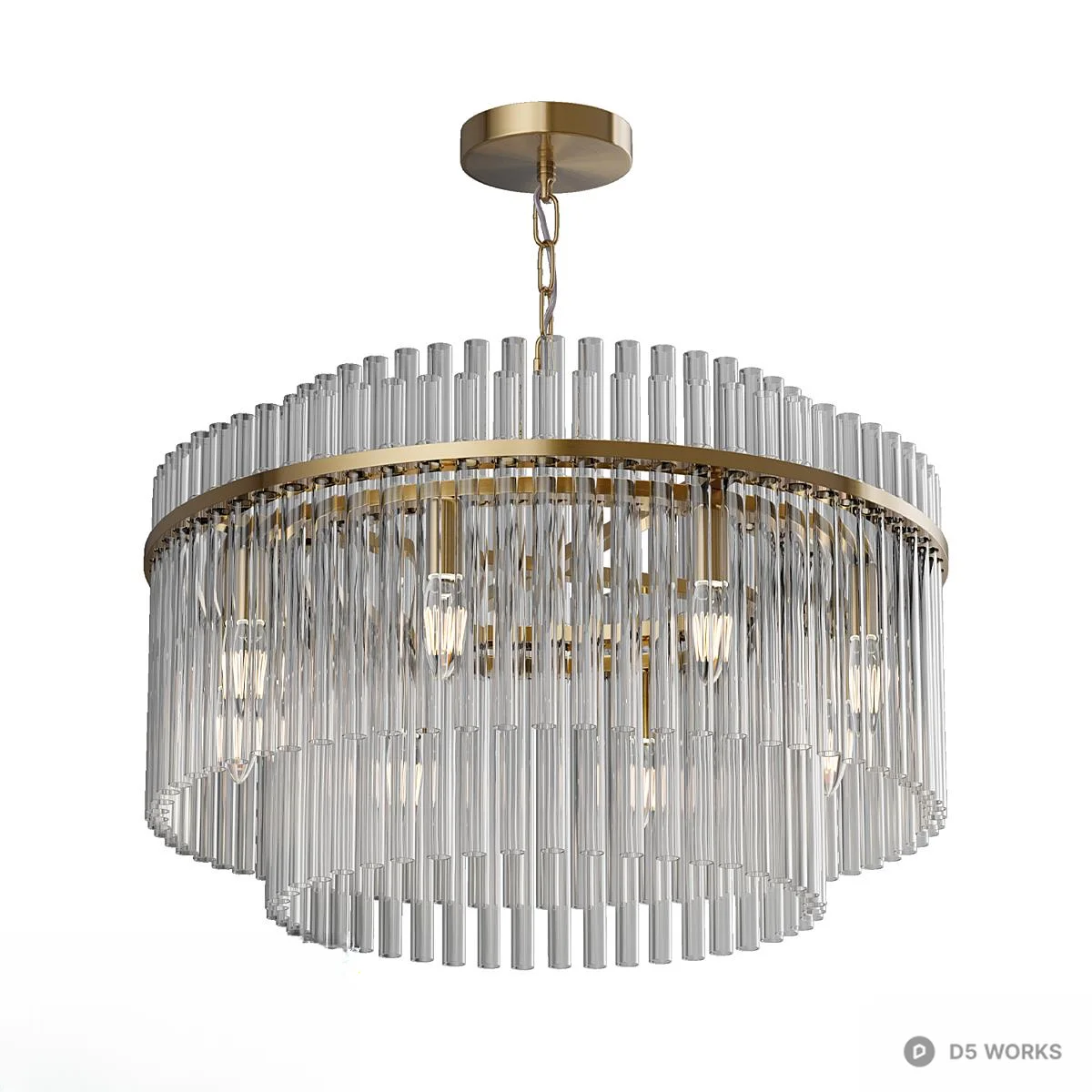 Crystal Tube Chandelier With Gold Frame 3d model - Image 1