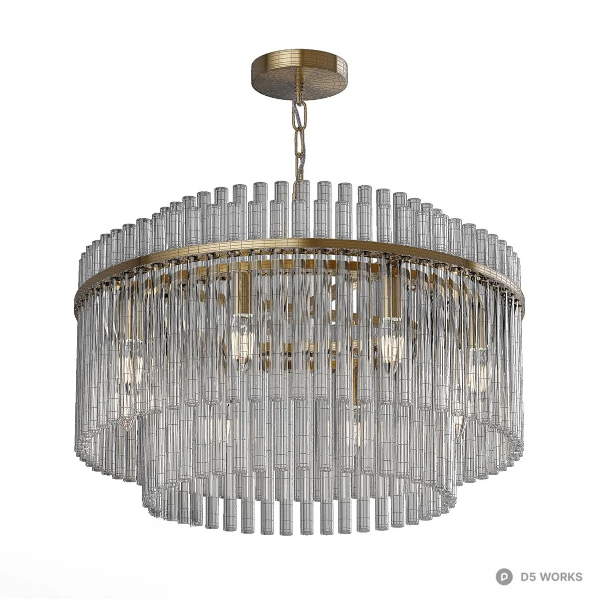 Crystal Tube Chandelier With Gold Frame 3d model thumbnail 3