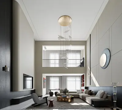 Modern Minimalist Villa Living Room With Double Height Ceiling 3d model