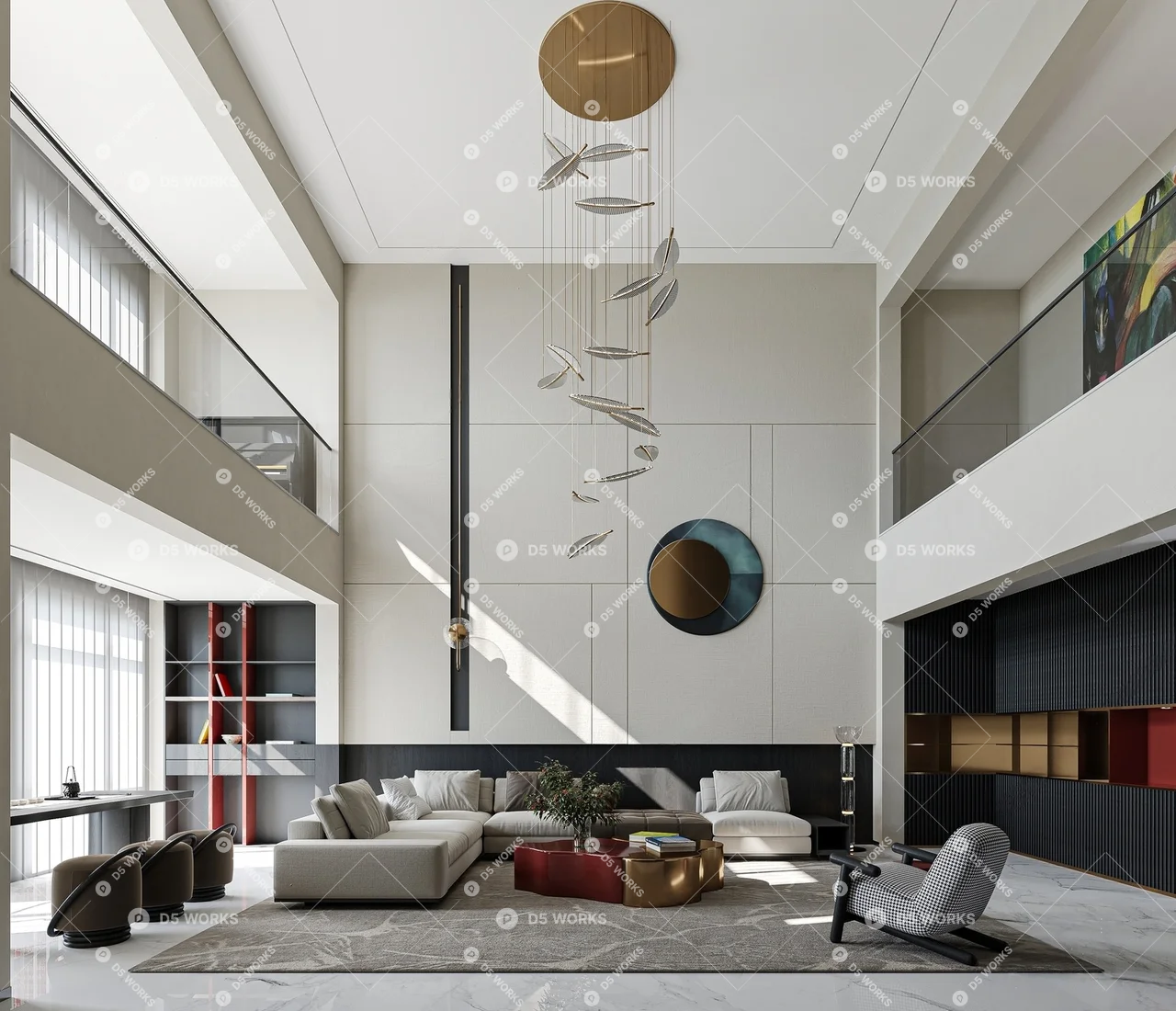 Modern Minimalist Villa Living Room With Double Height Ceiling 3d model thumbnail 3