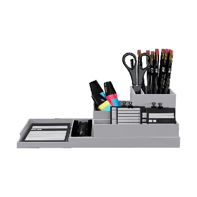 White plastic stationery storage box