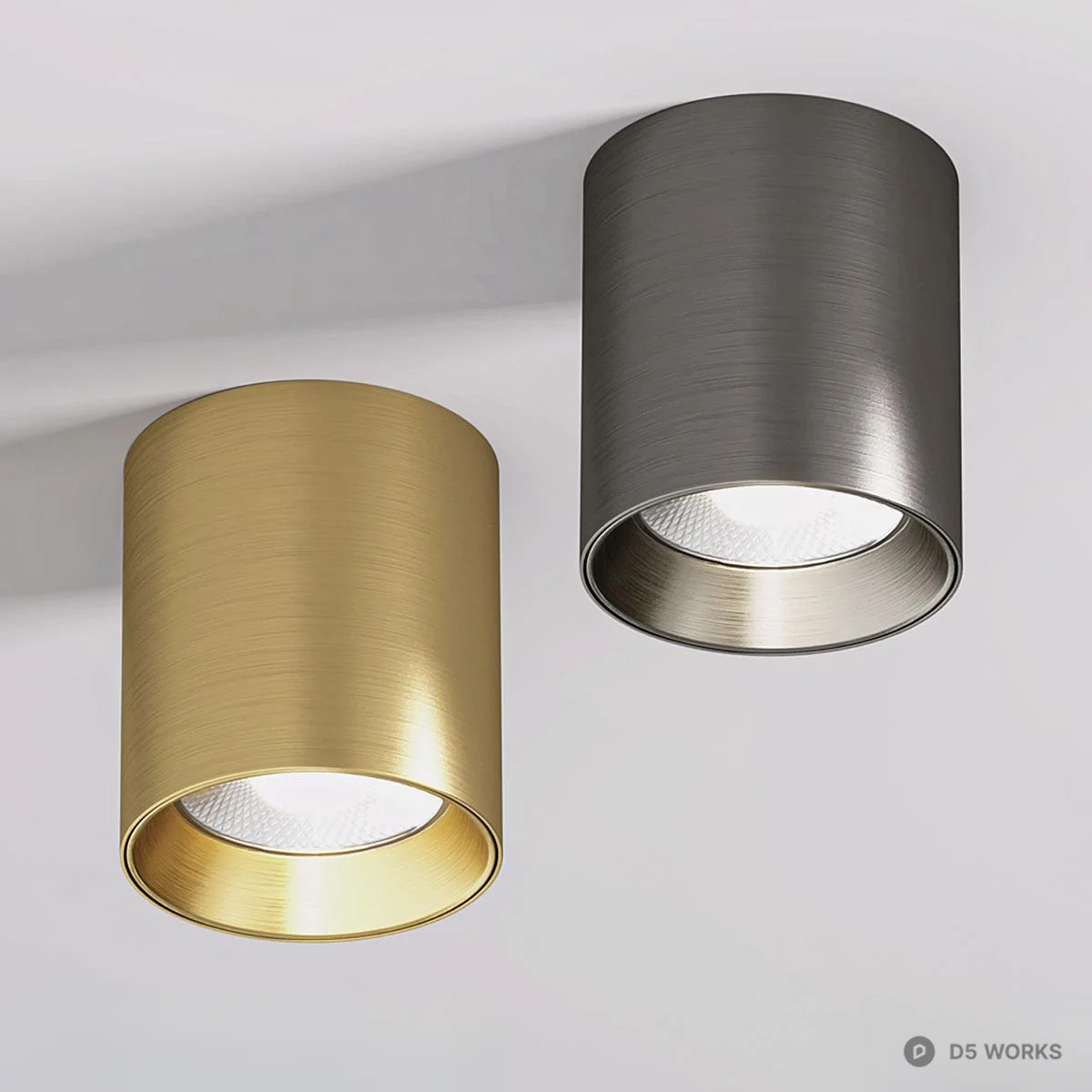 Brushed Gold And Gunmetal Cylindrical Downlight 3d model - Image 1