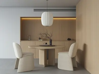Minimalist Dining Space with Warm Wood Tone 3d model