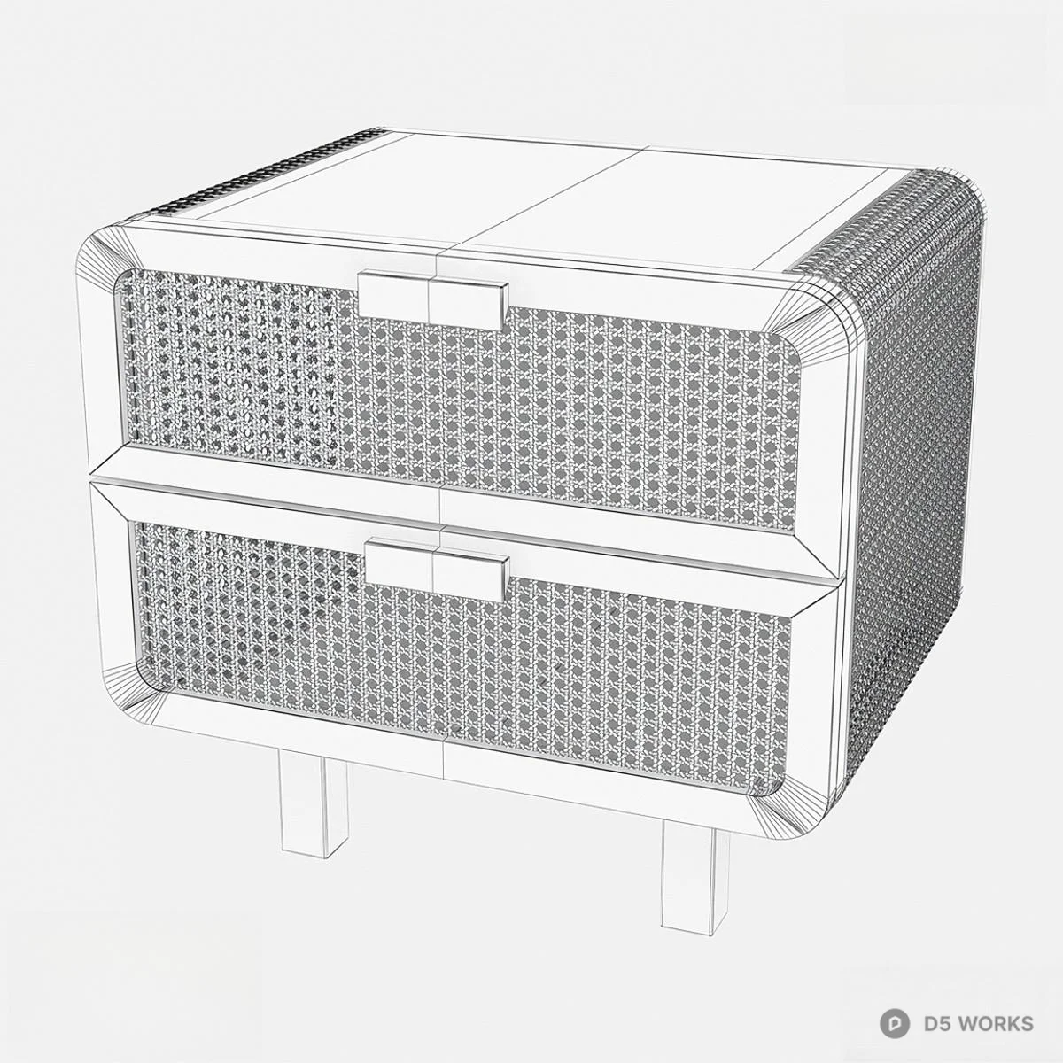 Rattan Woven Bedside Cabinet 3d model thumbnail 2