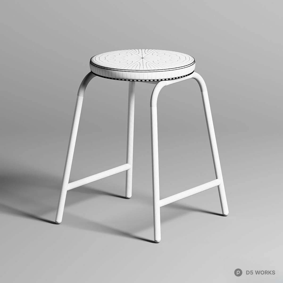 Minimalist Metal Frame Stool With Upholstered Seat 3d model thumbnail 2