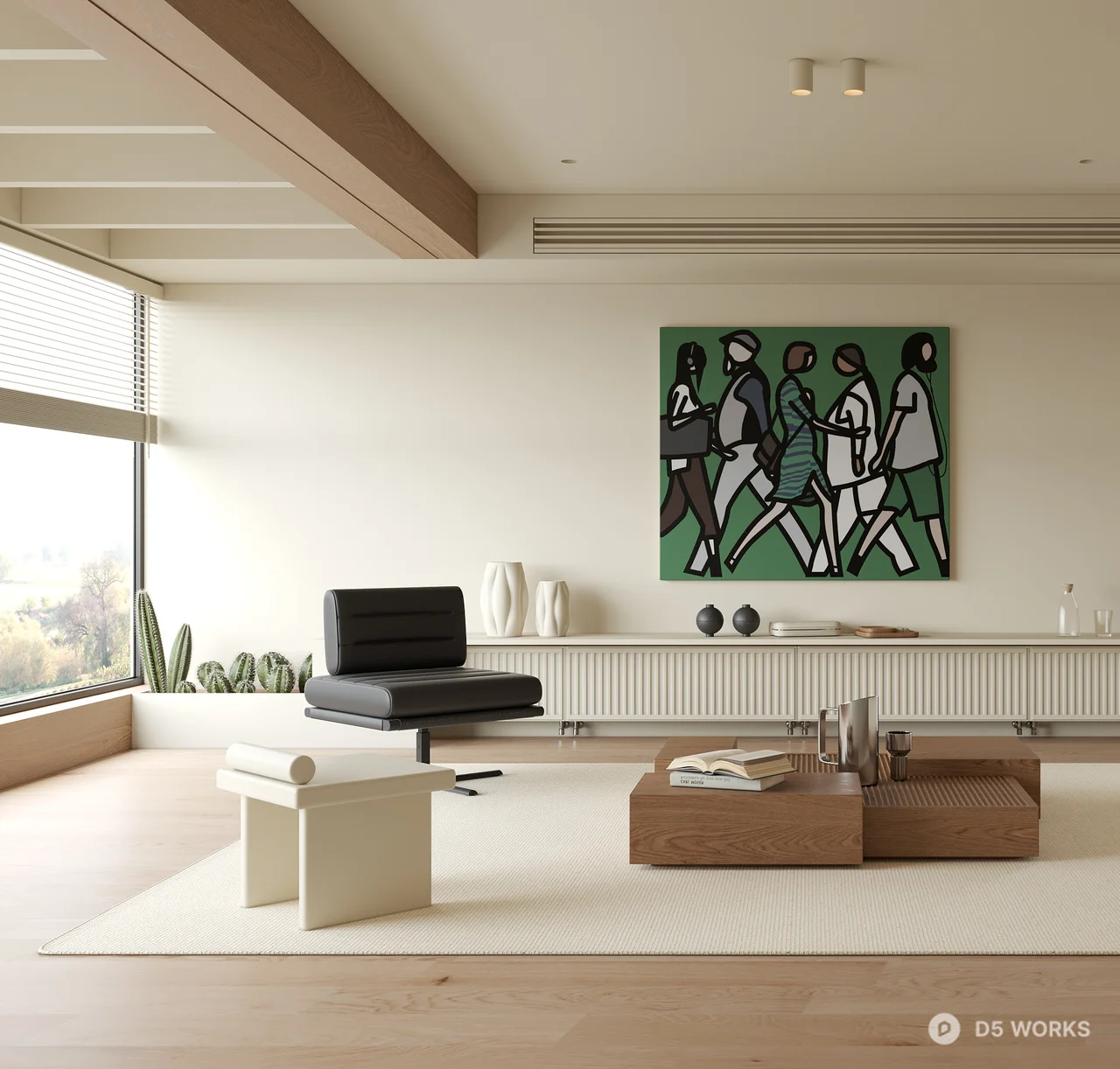 Minimalist Living Room with Art Wall and Wooden Floor 3d model thumbnail 2