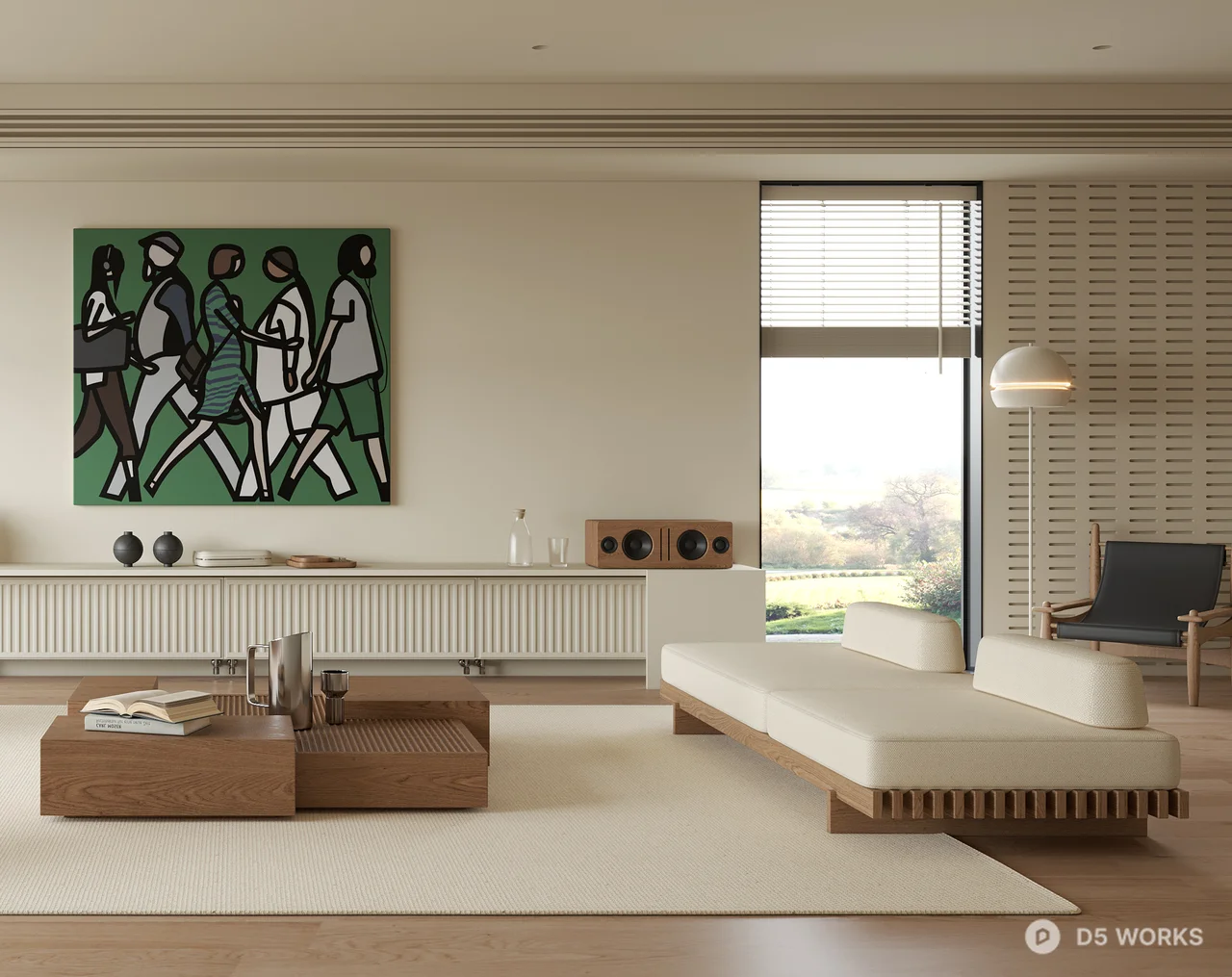 Minimalist Living Room with Art Wall and Wooden Floor 3d model thumbnail 3