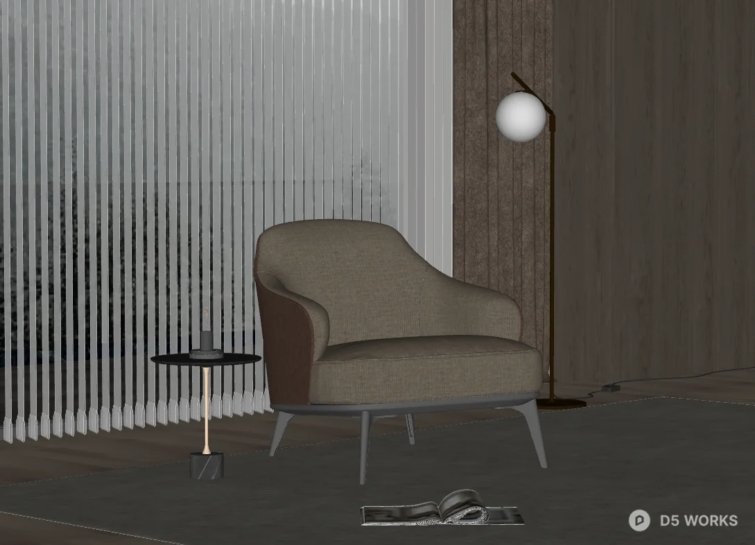Minimalist Fabric Armchair With Black Metal Legs 3d model thumbnail 2