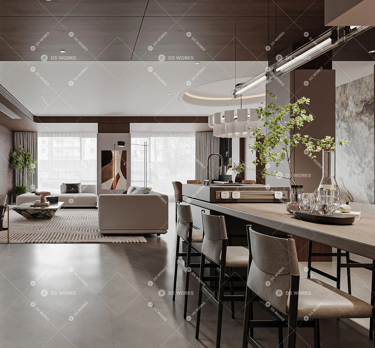Quiet Luxury Living & Dining Room 3d model thumbnail 3