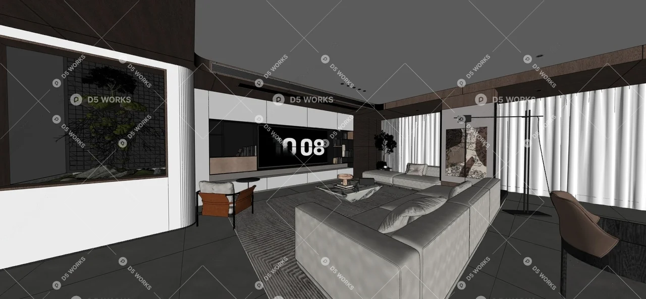 Quiet Luxury Living & Dining Room 3d model thumbnail 2