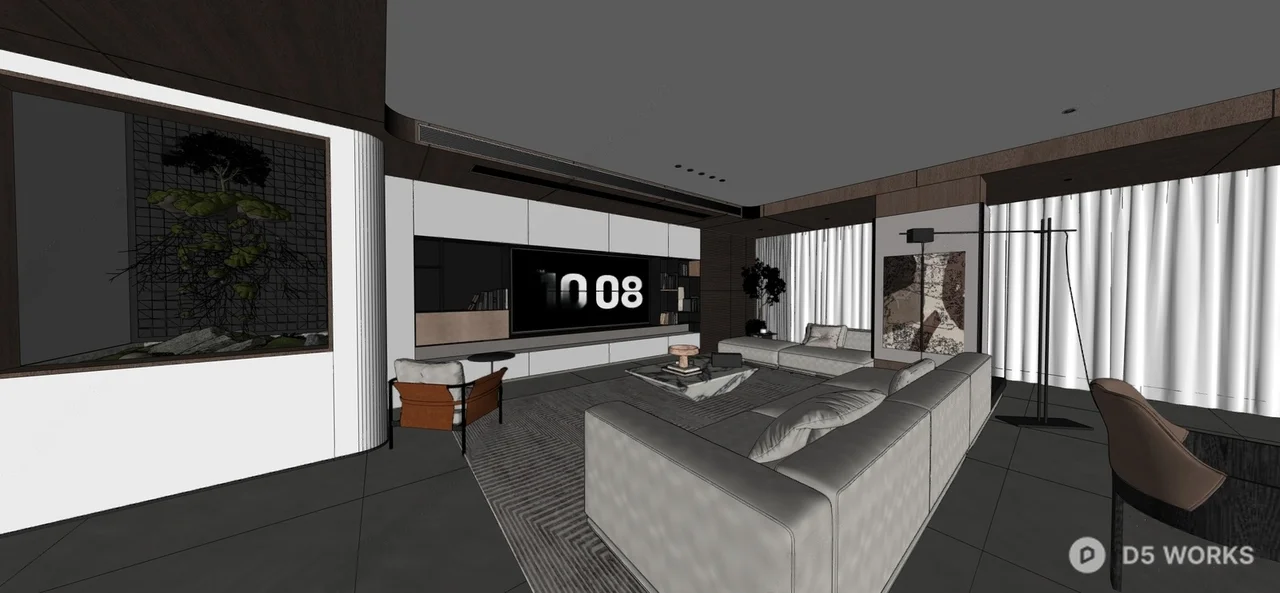 Minimalist Luxury Living Dining Space 3d model thumbnail 2