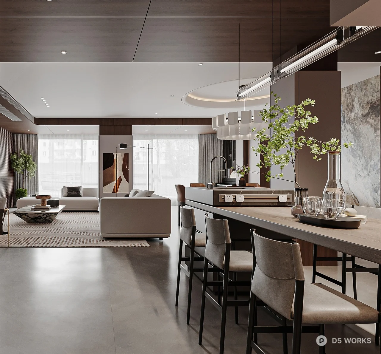 Minimalist Luxury Living Dining Space 3d model thumbnail 3