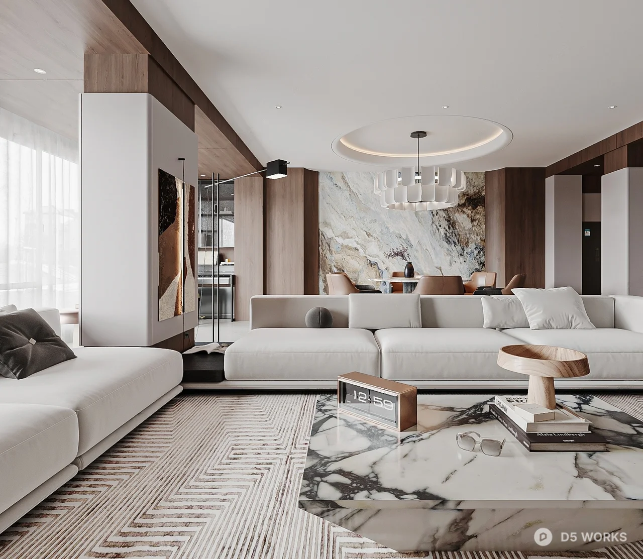 Minimalist Luxury Living Dining Space 3d model - Image 1