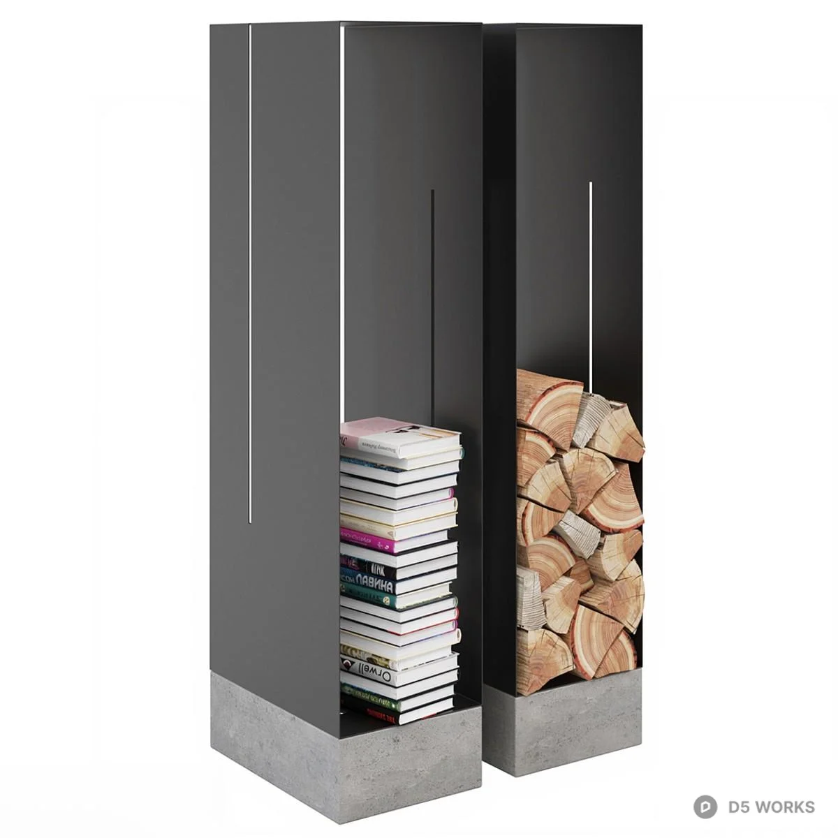 Minimalist Storage Cabinet With Book And Firewood Display 3d model - Image 1