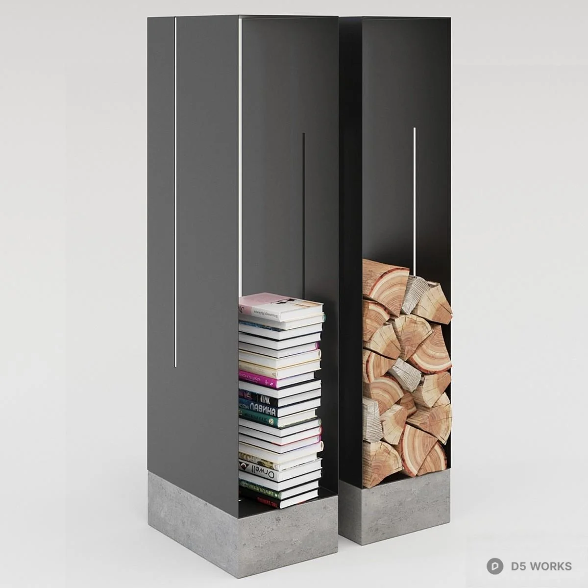 Minimalist Storage Cabinet With Book And Firewood Display 3d model thumbnail 2