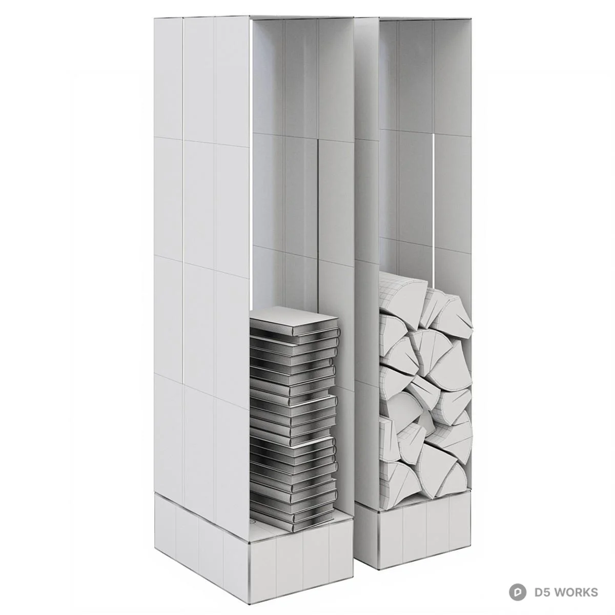 Minimalist Storage Cabinet With Book And Firewood Display 3d model thumbnail 3