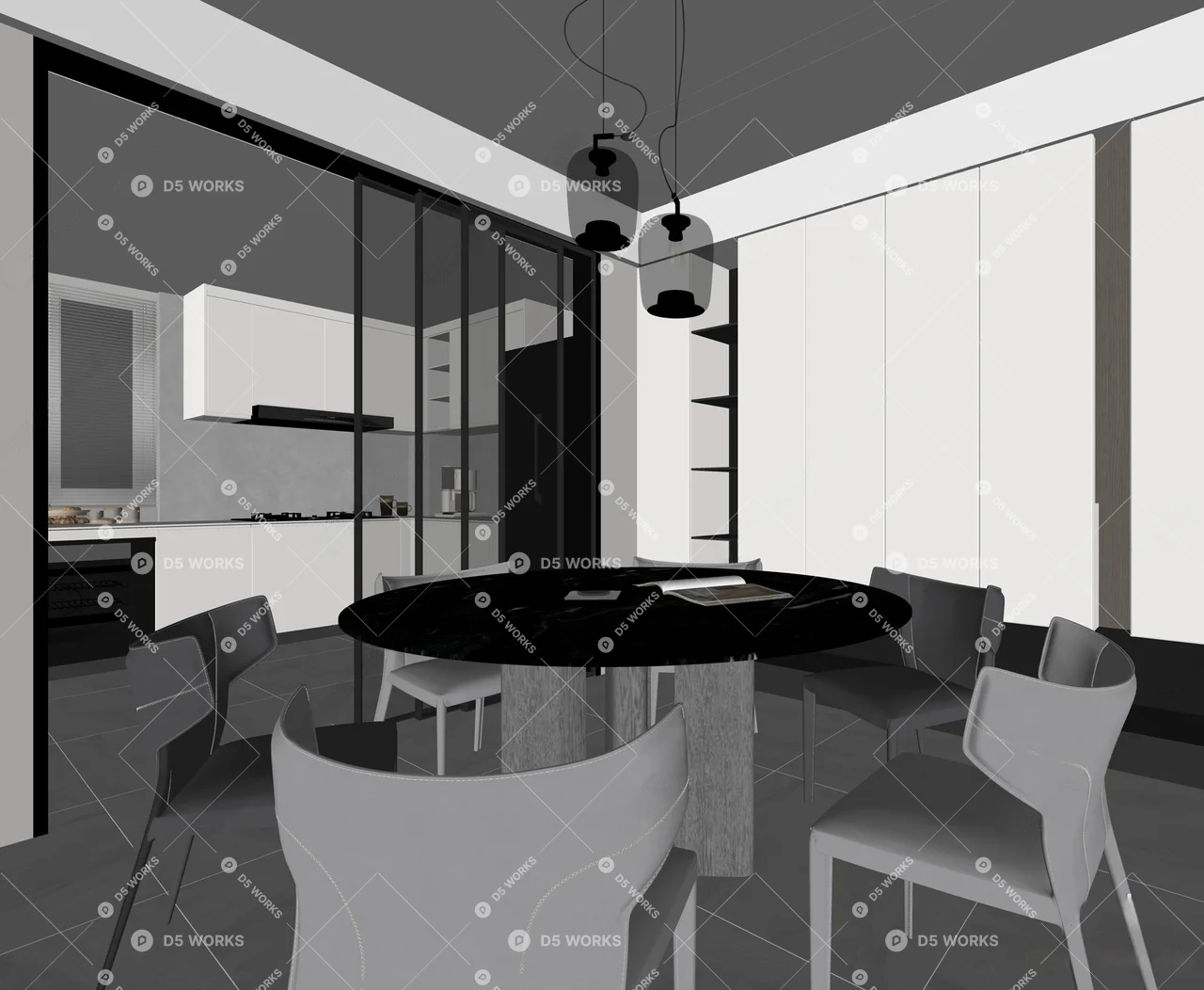Modern Dining Room (Home) 3d model thumbnail 2