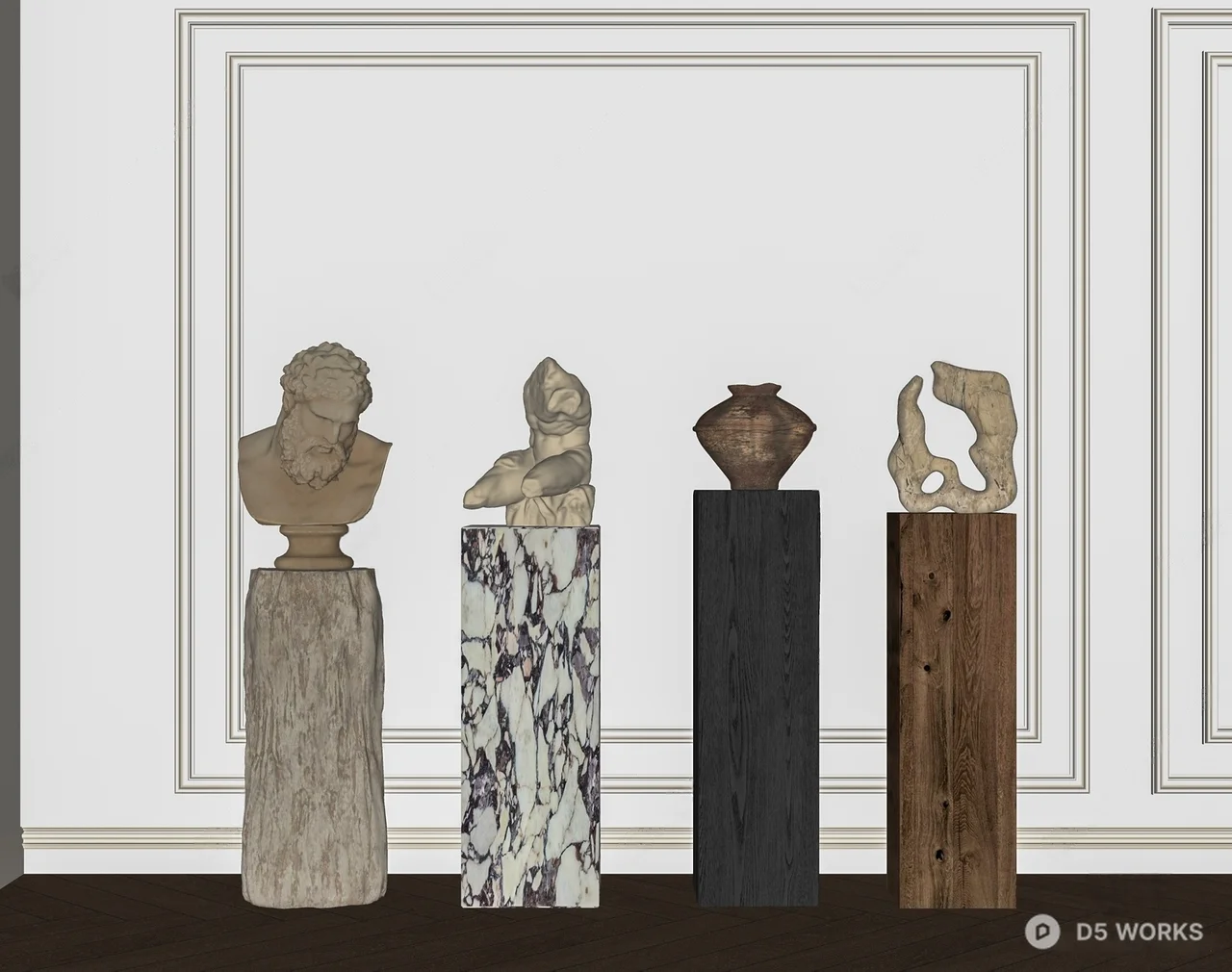Sculptural Busts On Pedestals 3d model thumbnail 2