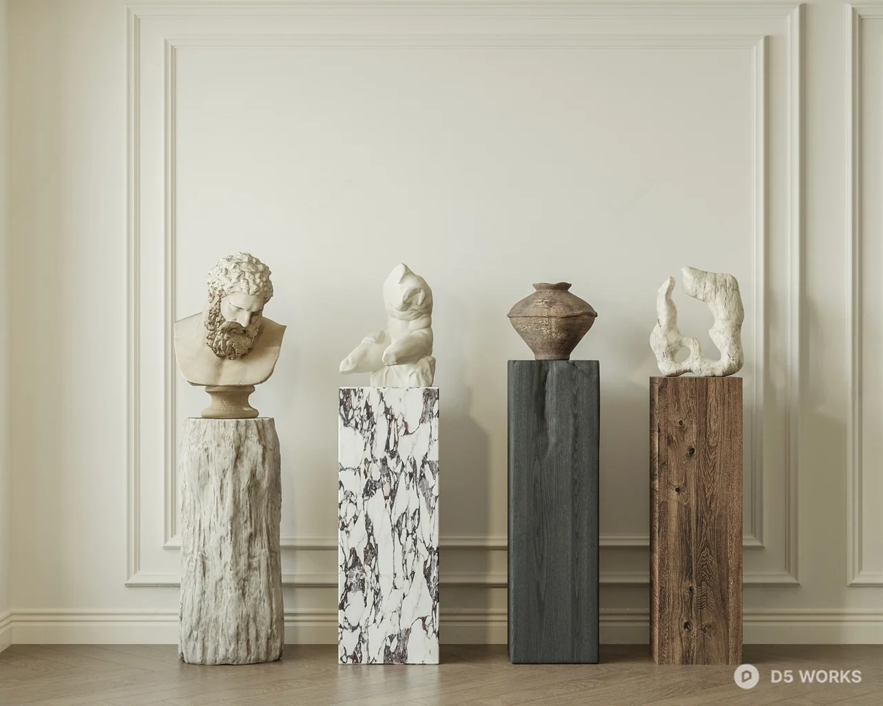 Sculptural Busts On Pedestals 3d model - Image 1