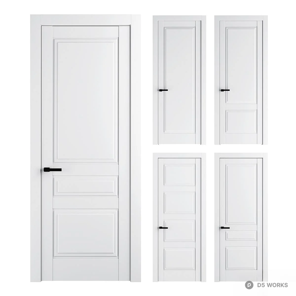 Minimalist White Panel Door With Black Handle 3d model - Image 1