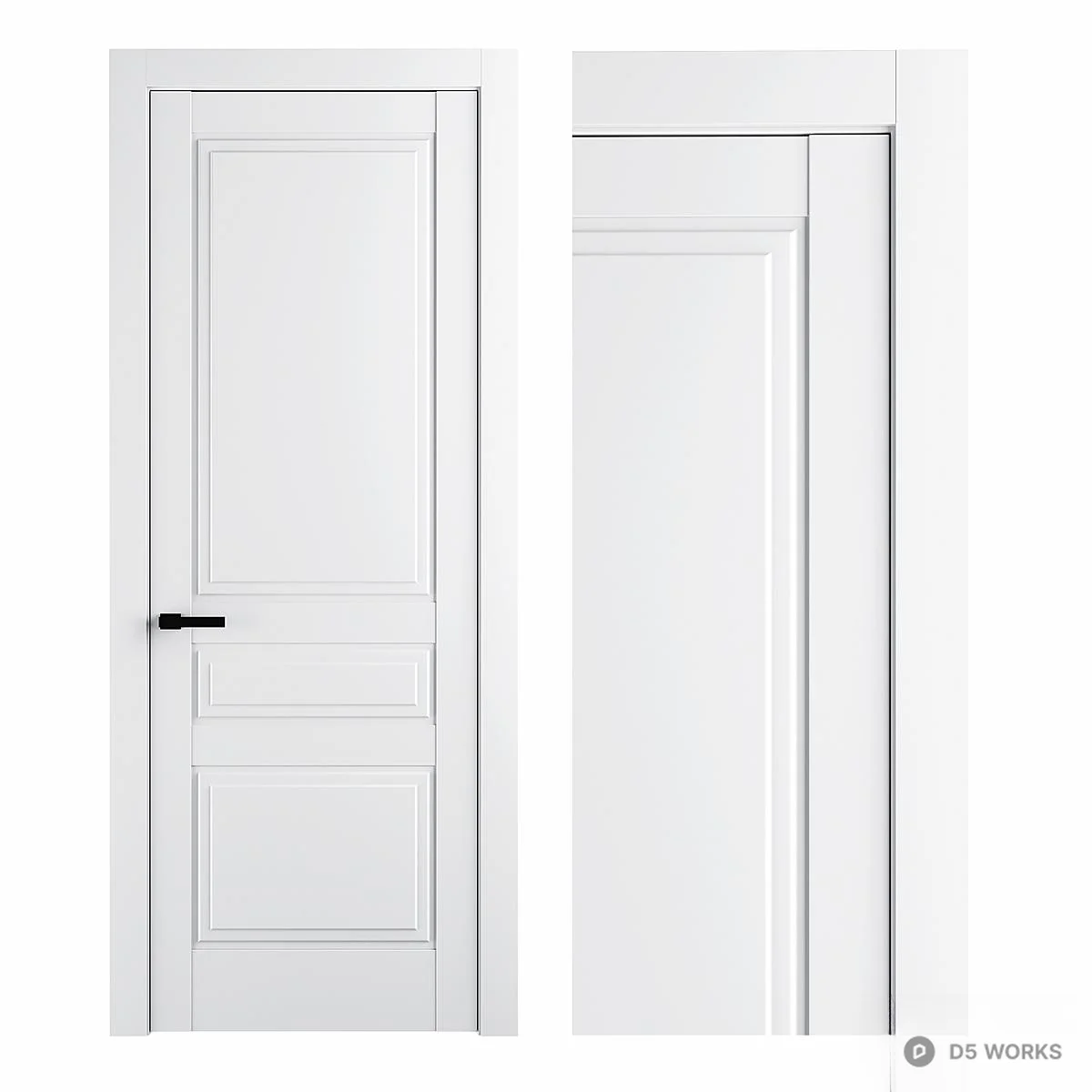 Minimalist White Panel Door With Black Handle 3d model thumbnail 2