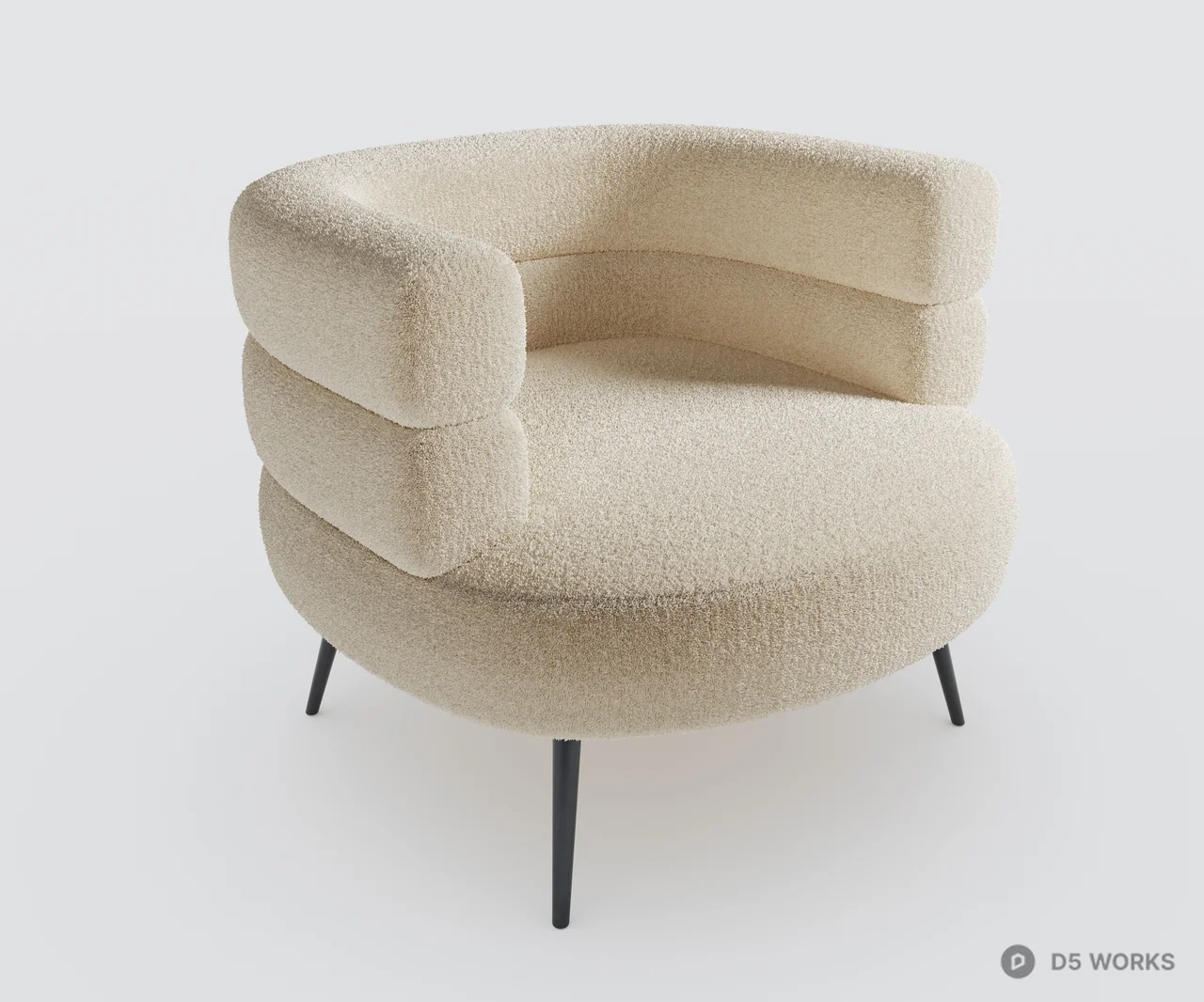 Bouclé Upholstered Armchair 3d model thumbnail 2