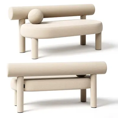 Minimalist Beige Upholstered Bench 3d model