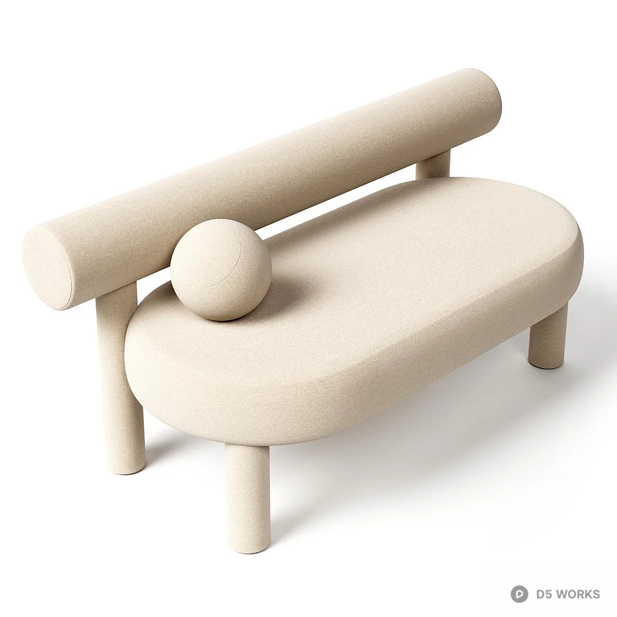 Minimalist Beige Upholstered Bench 3d model thumbnail 3