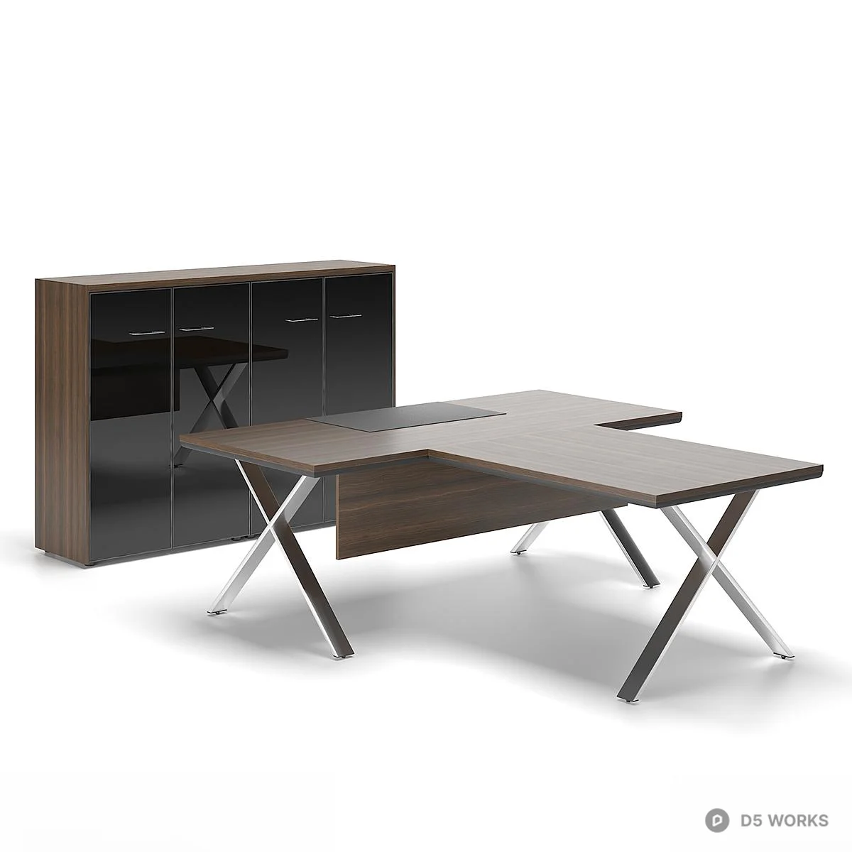 Modern L-Shaped Office Desk With Storage Cabinet 3d model thumbnail 2