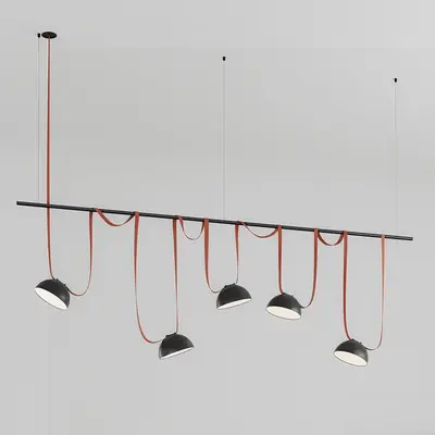 Minimalist Linear Pendant Light With Red Cords 3d model