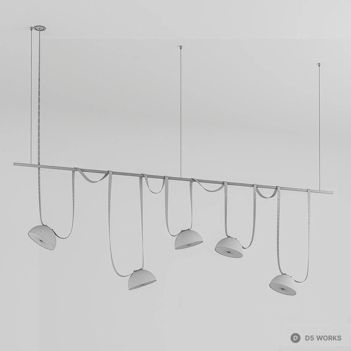 Minimalist Linear Pendant Light With Red Cords 3d model thumbnail 3
