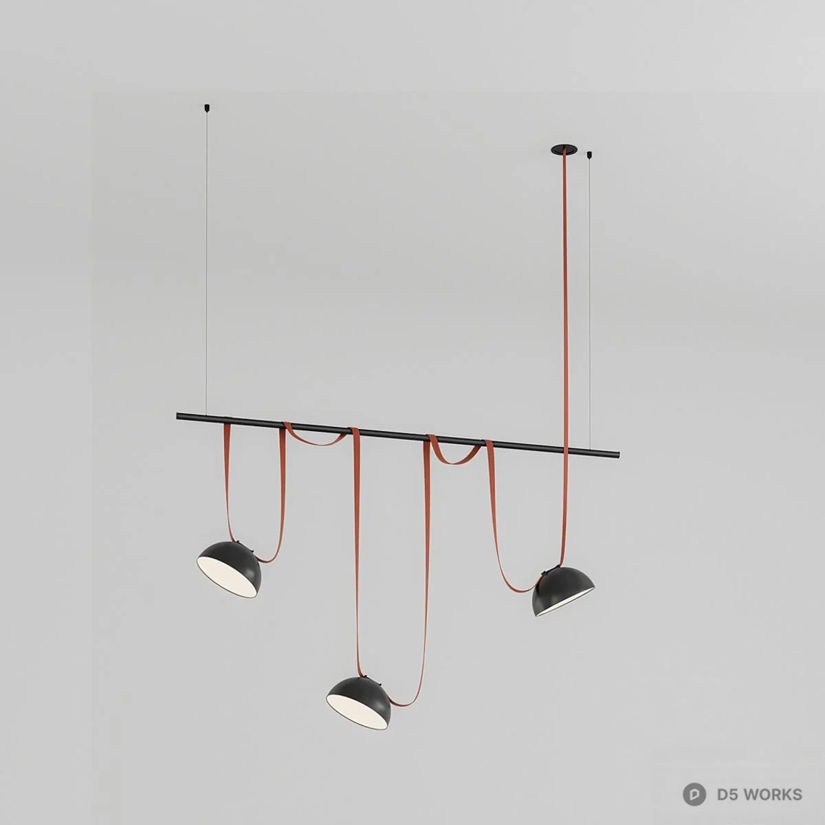 Minimalist Linear Pendant Light With Red Cords 3d model thumbnail 2