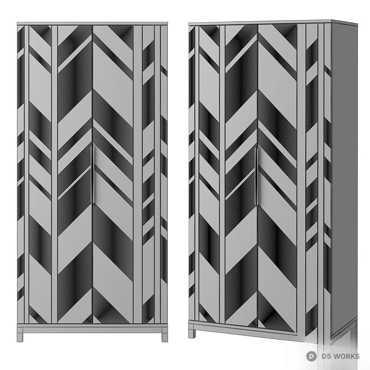 Geometric Patterned Black And Gold Wardrobe 3d model thumbnail 2