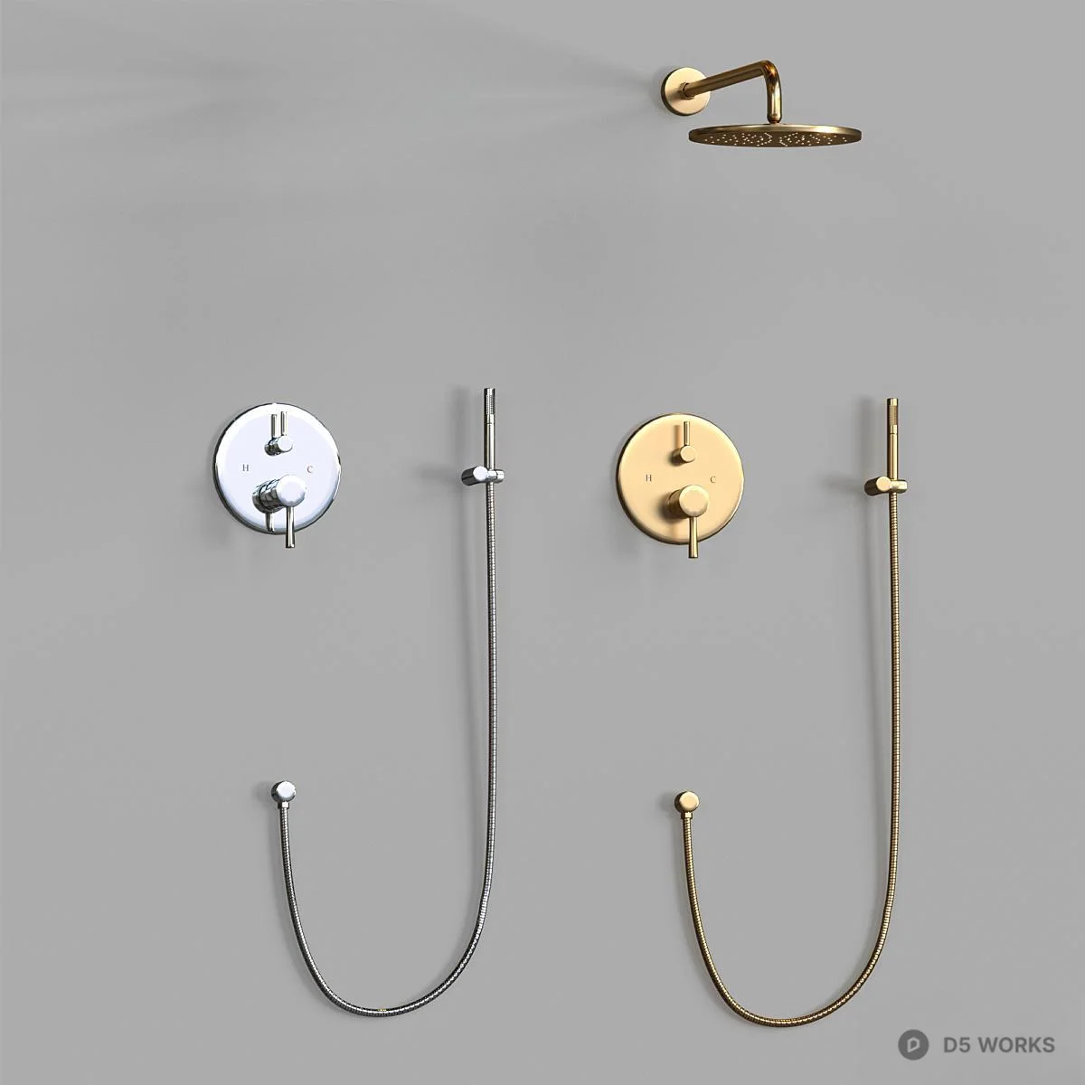 Matte Black Wall Mounted Shower Set With Dual Handles 3d model thumbnail 2