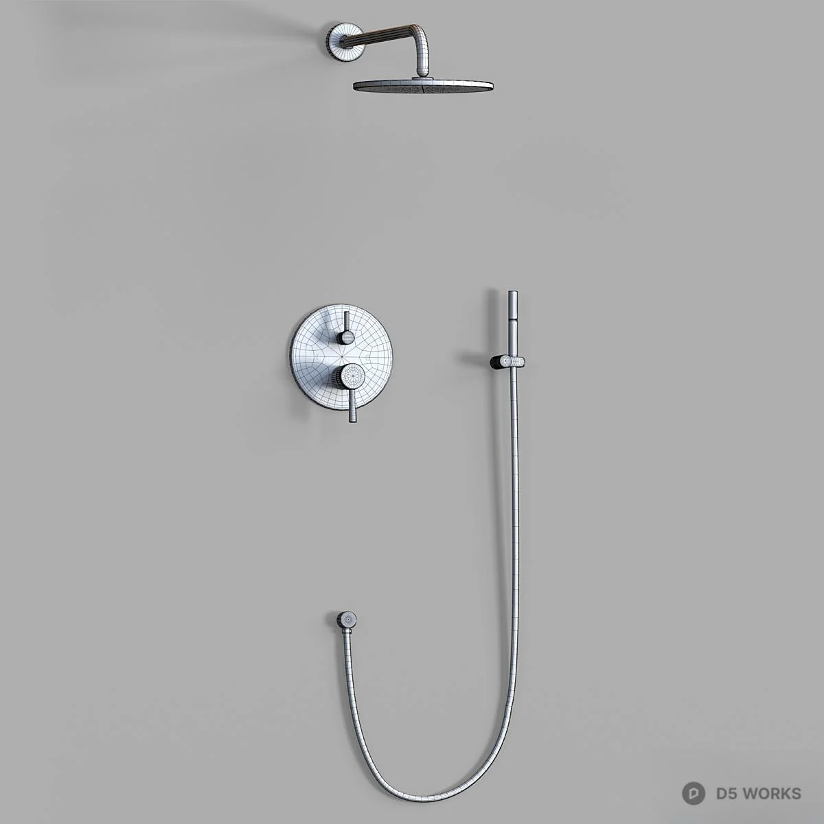 Matte Black Wall Mounted Shower Set With Dual Handles 3d model thumbnail 3