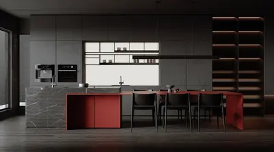 Minimalist Modern Dining Space With Integrated Kitchen Island 3d model