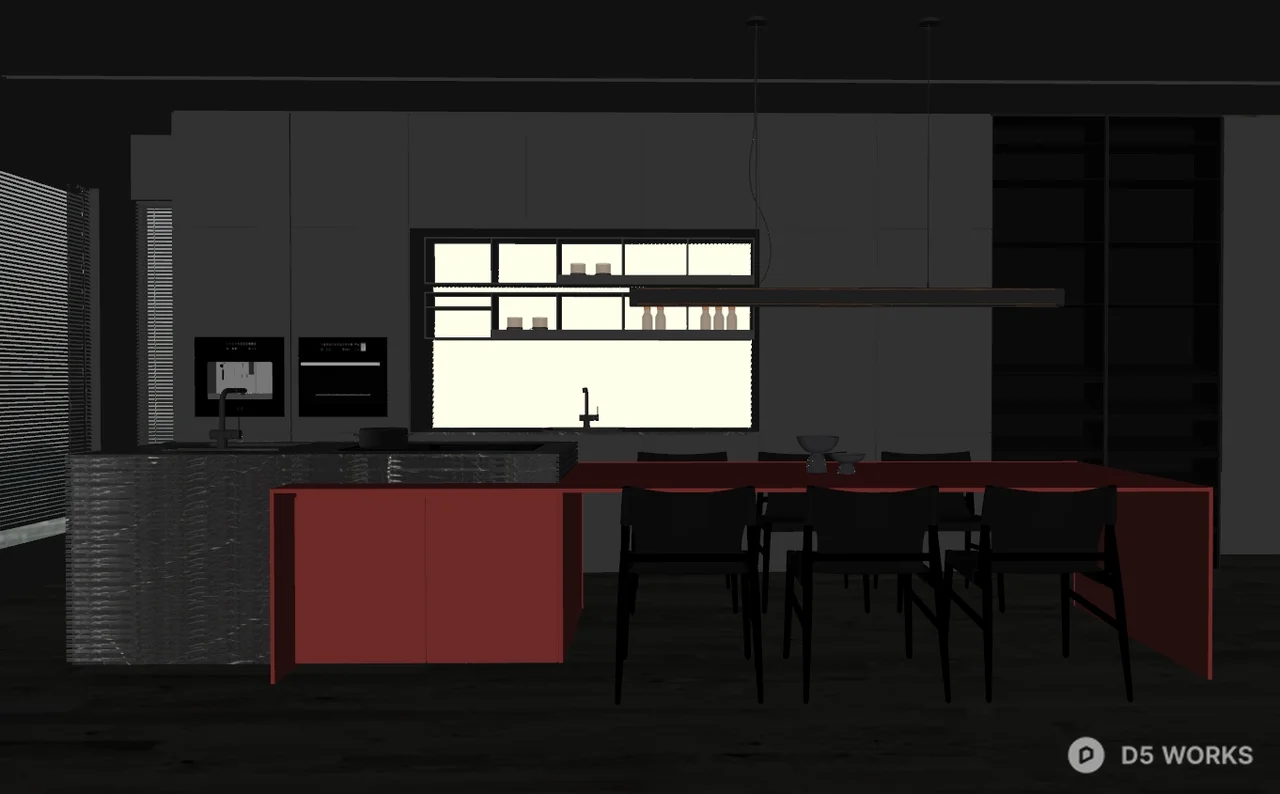 Minimalist Modern Dining Space With Integrated Kitchen Island 3d model thumbnail 2