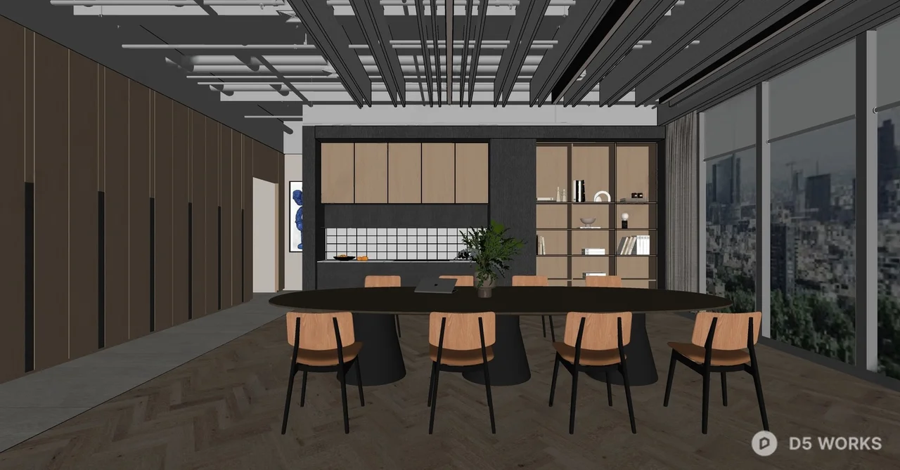 Minimalist Office Tea Room With City View 3d model thumbnail 2