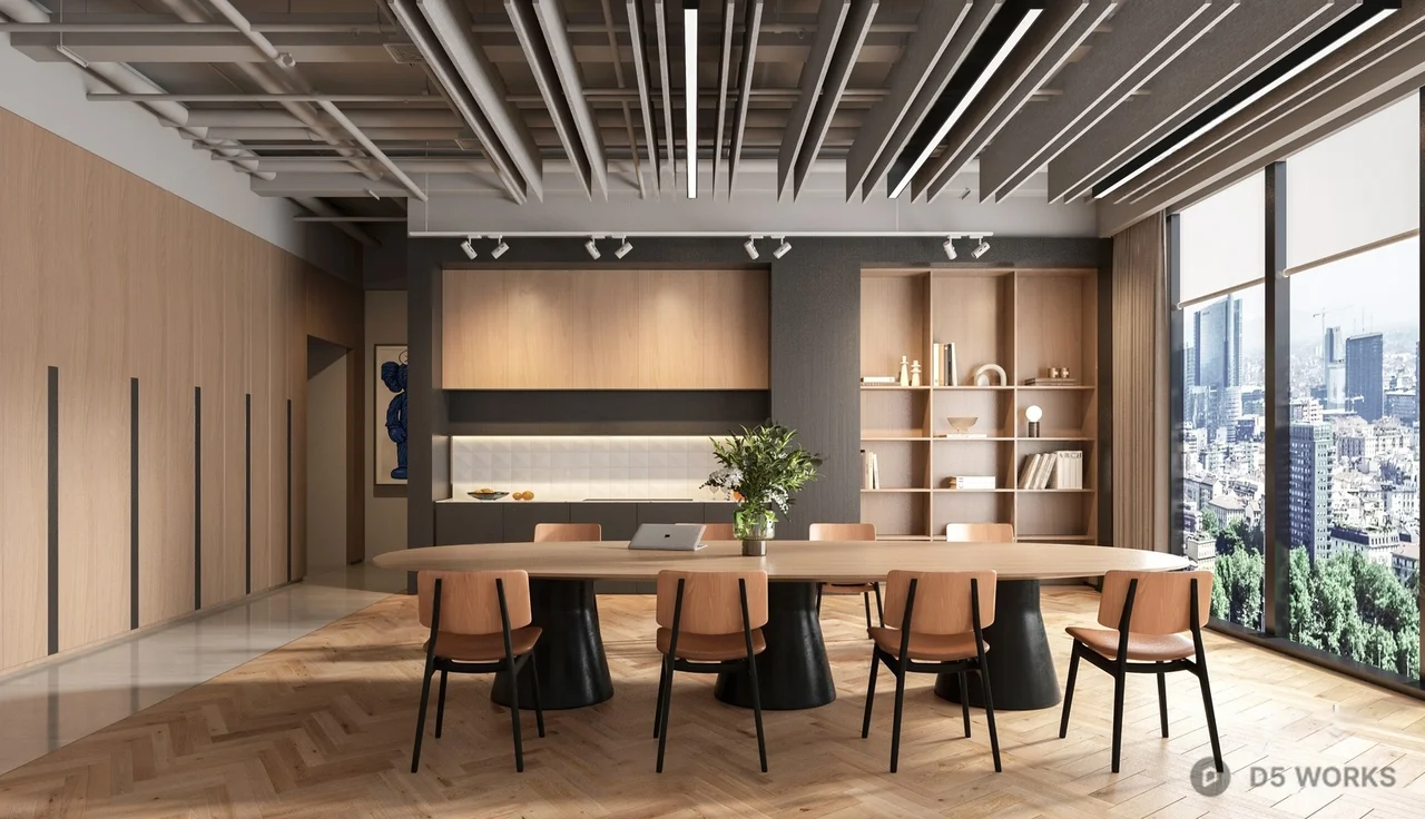Minimalist Office Tea Room With City View 3d model - Image 1