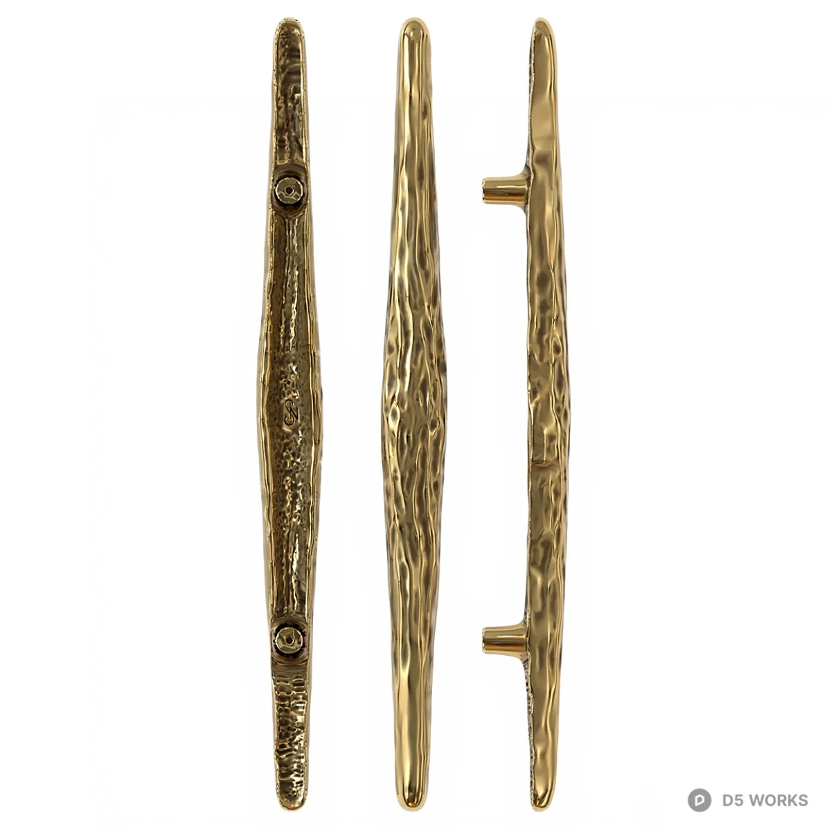 Textured Brass Pull Handle 3d model thumbnail 4