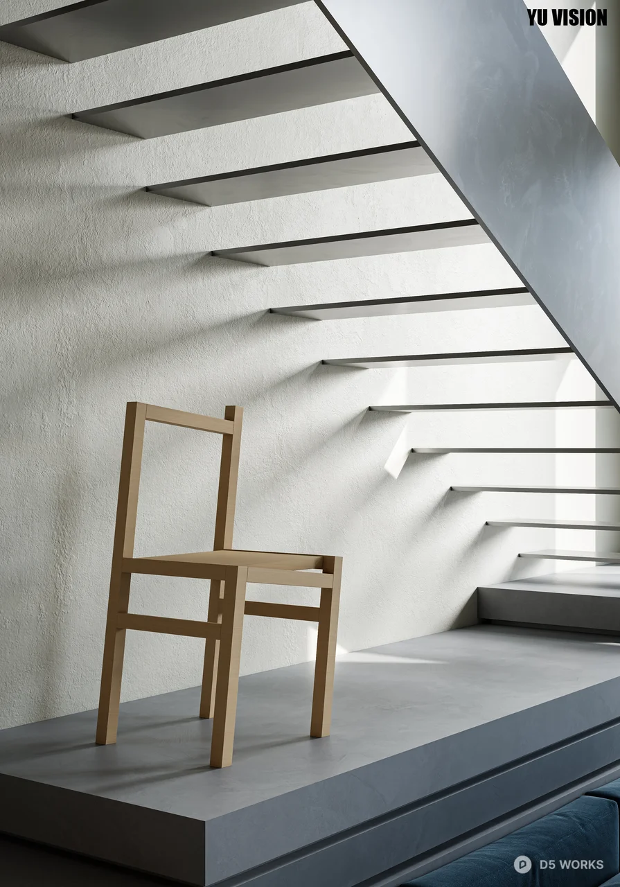 Minimalist Open Office Space With Sunken Seating And Staircase 3d model thumbnail 5