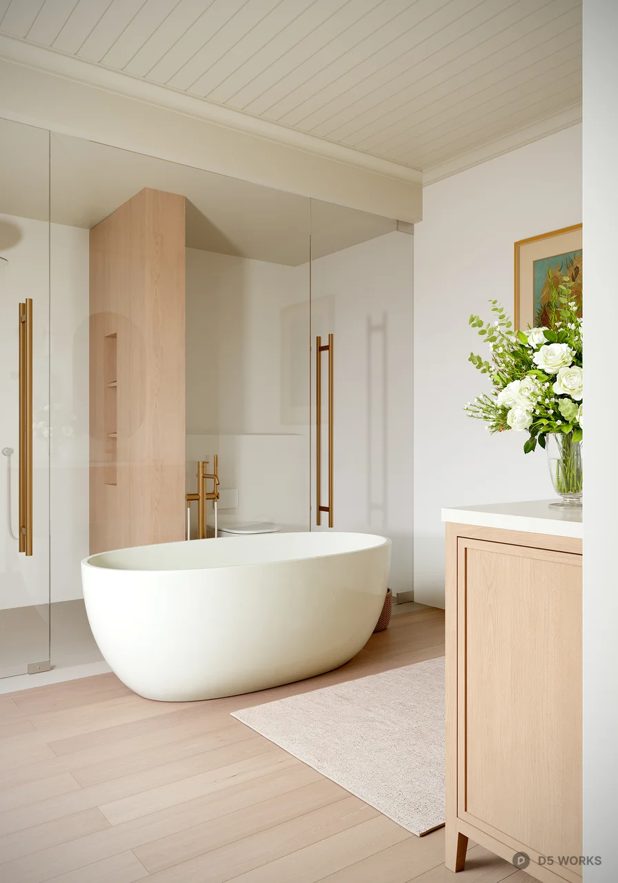 Minimalist Bathroom With Freestanding Bathtub And Mountain View 3d model thumbnail 3
