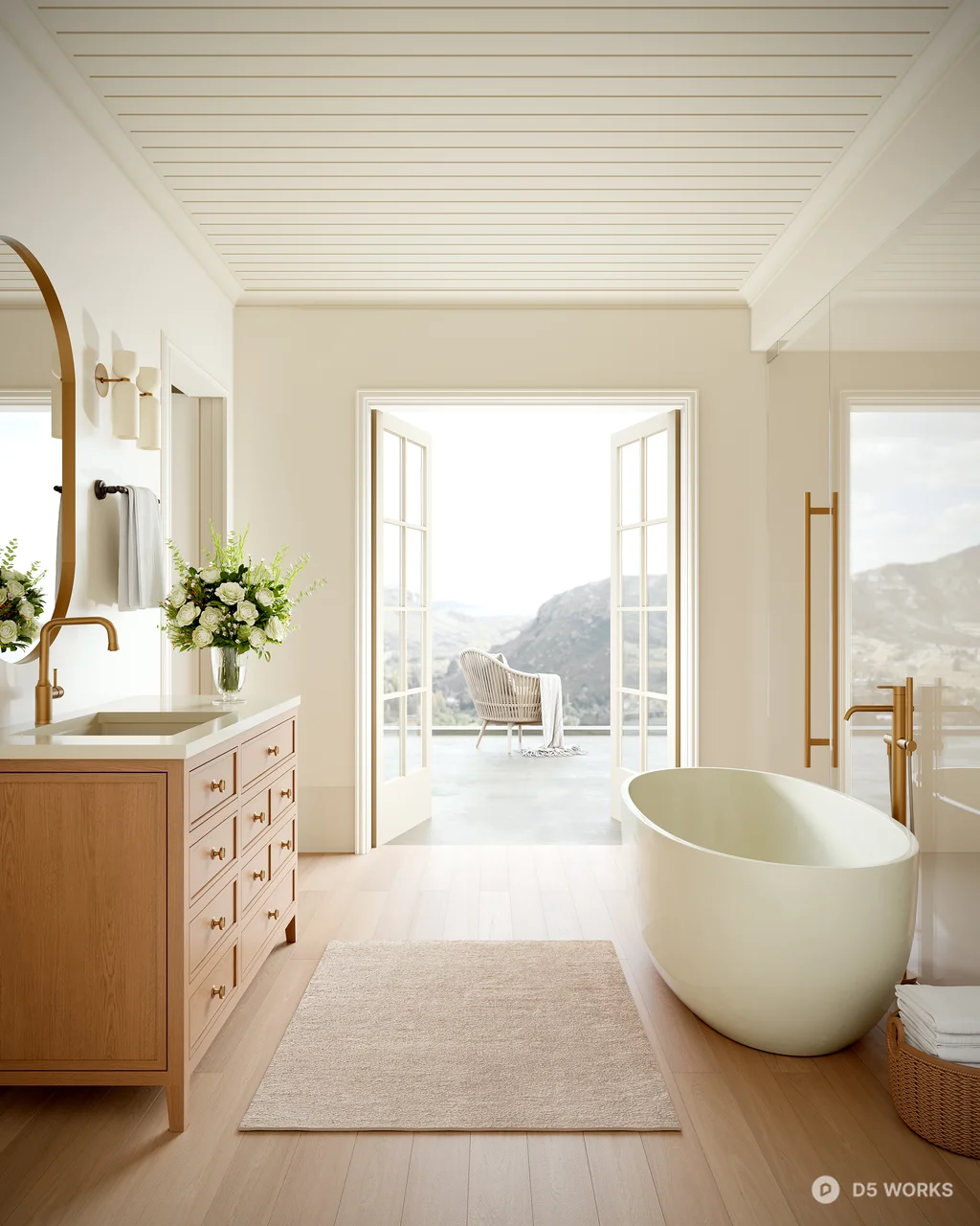 Minimalist Bathroom With Freestanding Bathtub And Mountain View 3d model - Image 1
