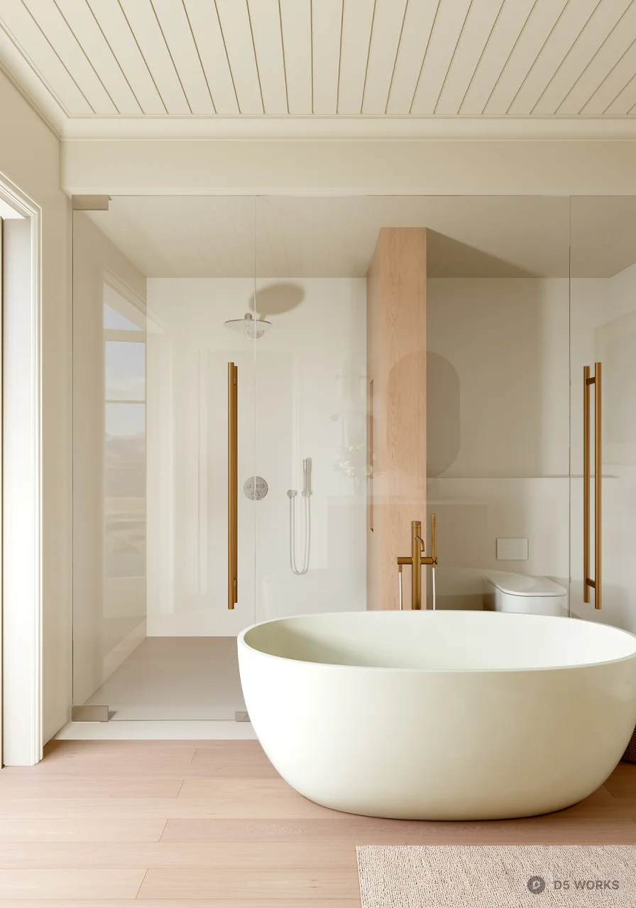 Minimalist Bathroom With Freestanding Bathtub And Mountain View 3d model thumbnail 2